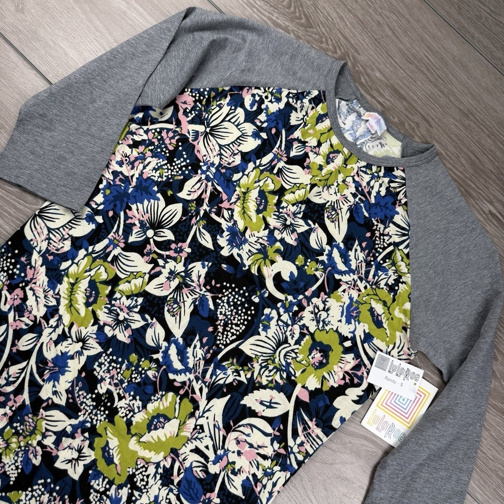 Lularoe Women's Randy 3/4 Sleeve Floral Pattern Baseball Tee Multicolor Sz S New